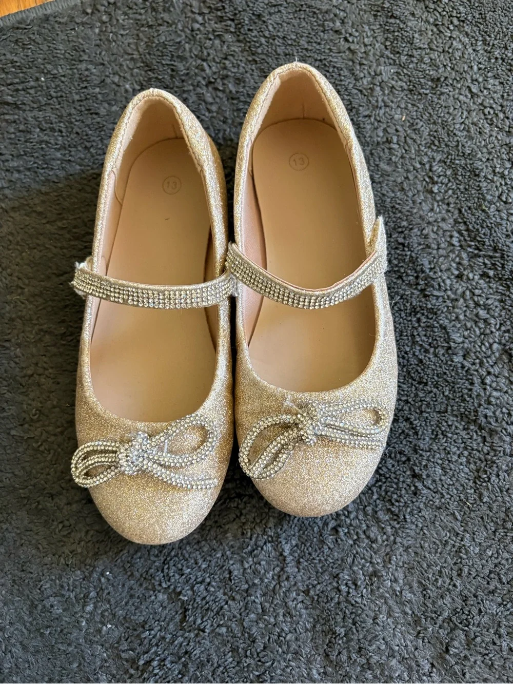 Girls Sparkle Mary Jane Ballet Flats with Bow - Gold